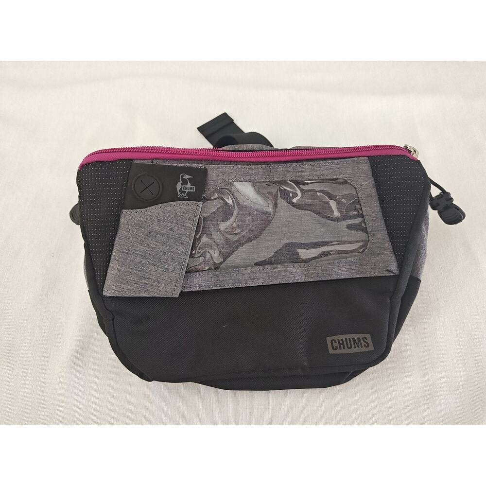 CHUMS Fanny Pack Bum Bag Crossbody Pack Black Gray & Pink‎ Hiking travel work